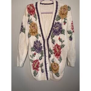 80s Marisa Christina Embroidered Pastel Floral Coquette Cottage Kei Cardigan XL
